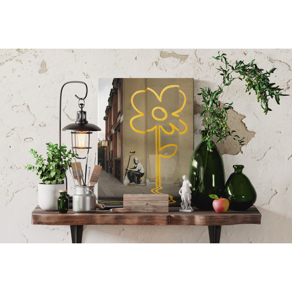 Red Barrel Studio® Yellow Lines Flower Painter by Banksy Canvas Wall